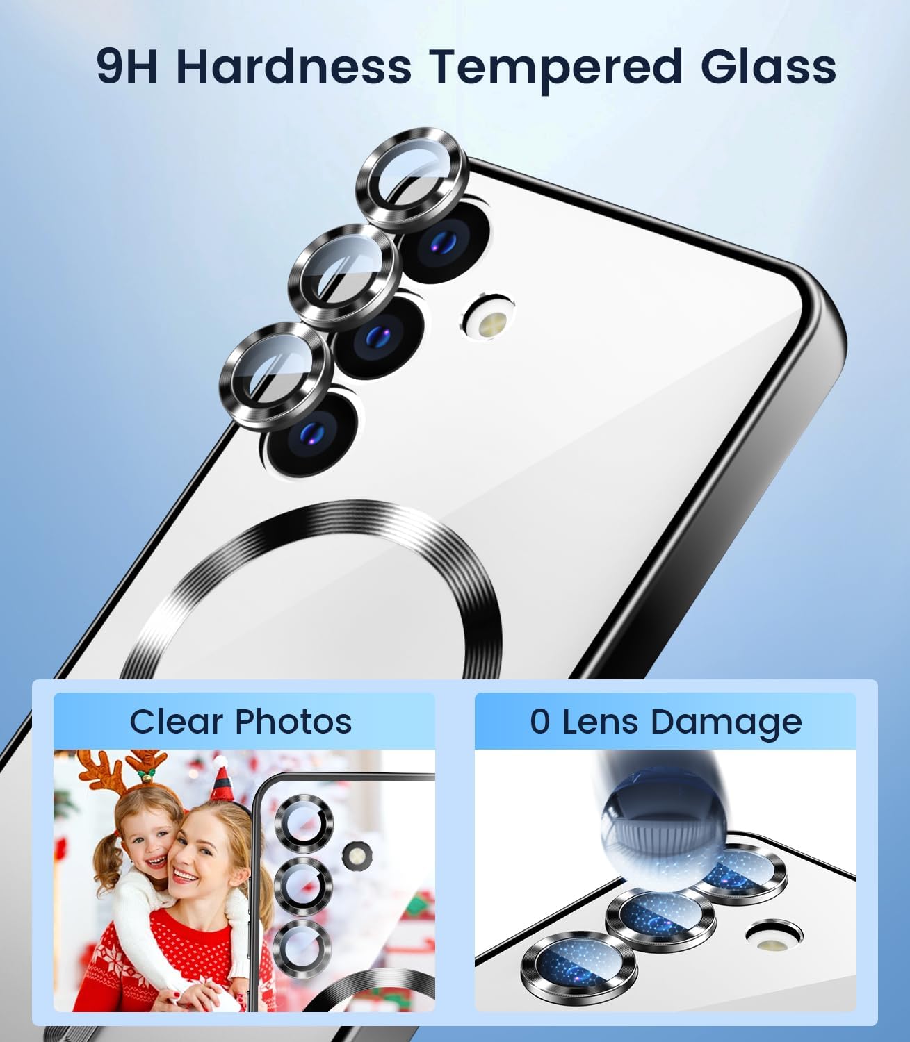 Slim Thin for Samsung Galaxy S25 Case, Compatible with MagSafe, Built-in Camera Lens Protector, Shockproof Protective Phone Case, Soft Electroplated Clear Phone Cover, Black