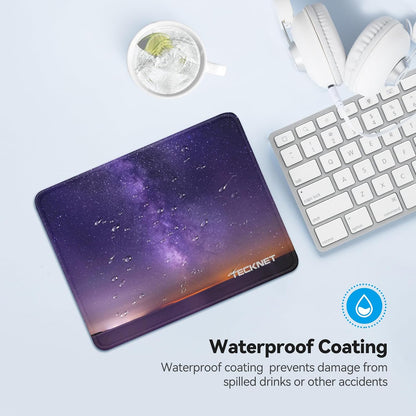 TECKNET Mouse Pad with Anti-fray Stitching, Waterproof Surface & Non-Slip Rubber Base with Stitched Edges Gaming Mouse Mat for Laptop，Compatible with Laser and Optical Mice- Dark Purple Galaxy