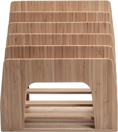 MobileVision Bamboo Multi Device Inclined Organizer for Smartphones, Tablets and Laptops, Upright Sections, Step Sorter, 5 Slots