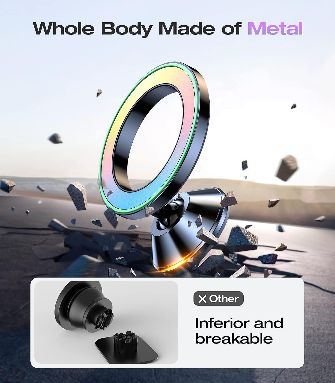 VICSEED Fit for MagSafe Car Mount [Colorful Gradient] Magnetic Phone Holder for Car Dashboard [Lasting & Never Fall] All Metal Sturdy Phone Mount for Car Dash Fit iPhone 16 Pro Max 15 14 13 12 Samsung