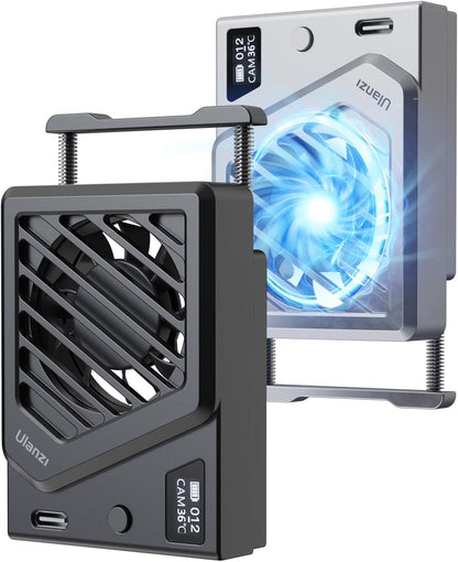 ULANZI Camera Cooling Fan Black New, Spring Telescopic Mounting Adjustable Mini Intelligent Cooling Fan Real-time Monitoring with Type-C Charging Port, Compatible with Sony Canon FUJIFILM Nikon