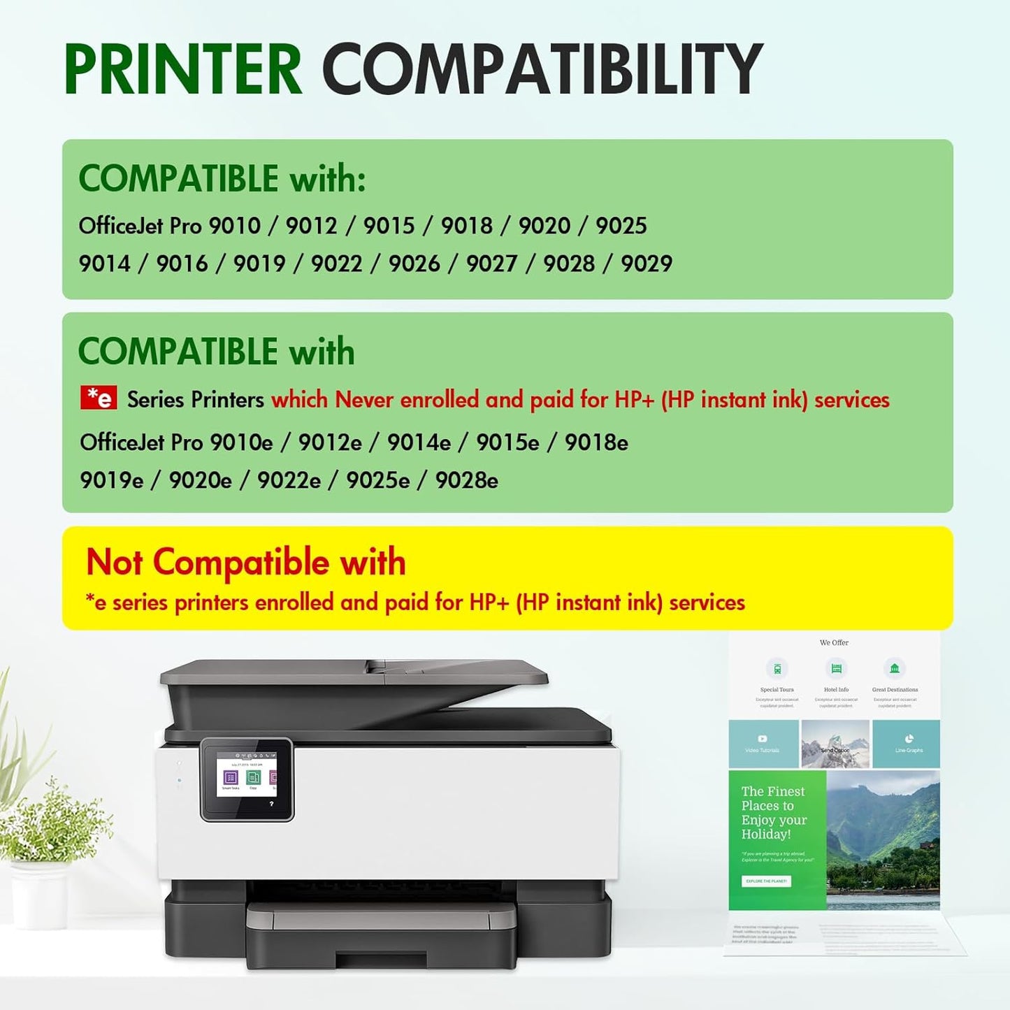 962 962XL Ink Cartridges Combo Pack：Replacement for HP Ink 962XL Black and 962 Color for HP OfficeJet Pro 9010 Series 9015 9018 9025 9020 9012 9014 9016 9019 9022 9026 9027 9028 9029 Printer