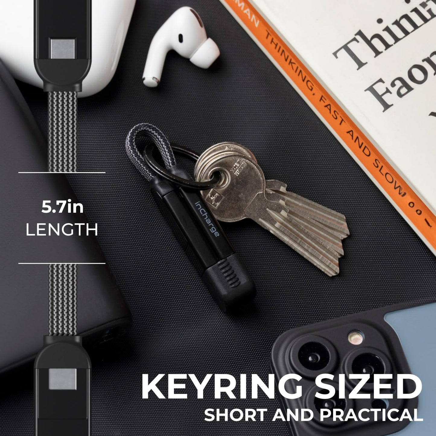 Rolling Square inCharge X - USB C Charger Cable, Lightning Cable for Smartphone, Universal Cable Charger 6 in 1, USB Plug, Black, 100W