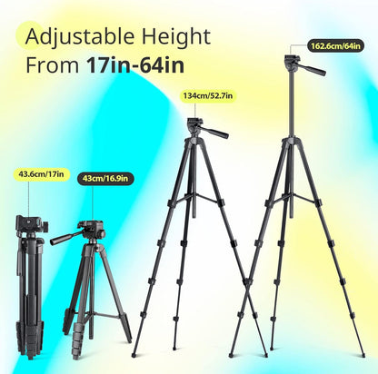 Sensyne 64" Camera Tripod Stand, Versatile Phone & iPad Tripod with Wireless Remote and 2-in-1 Phone Holder for Selfie/Video Recording/Photo/Live Stream/Vlog