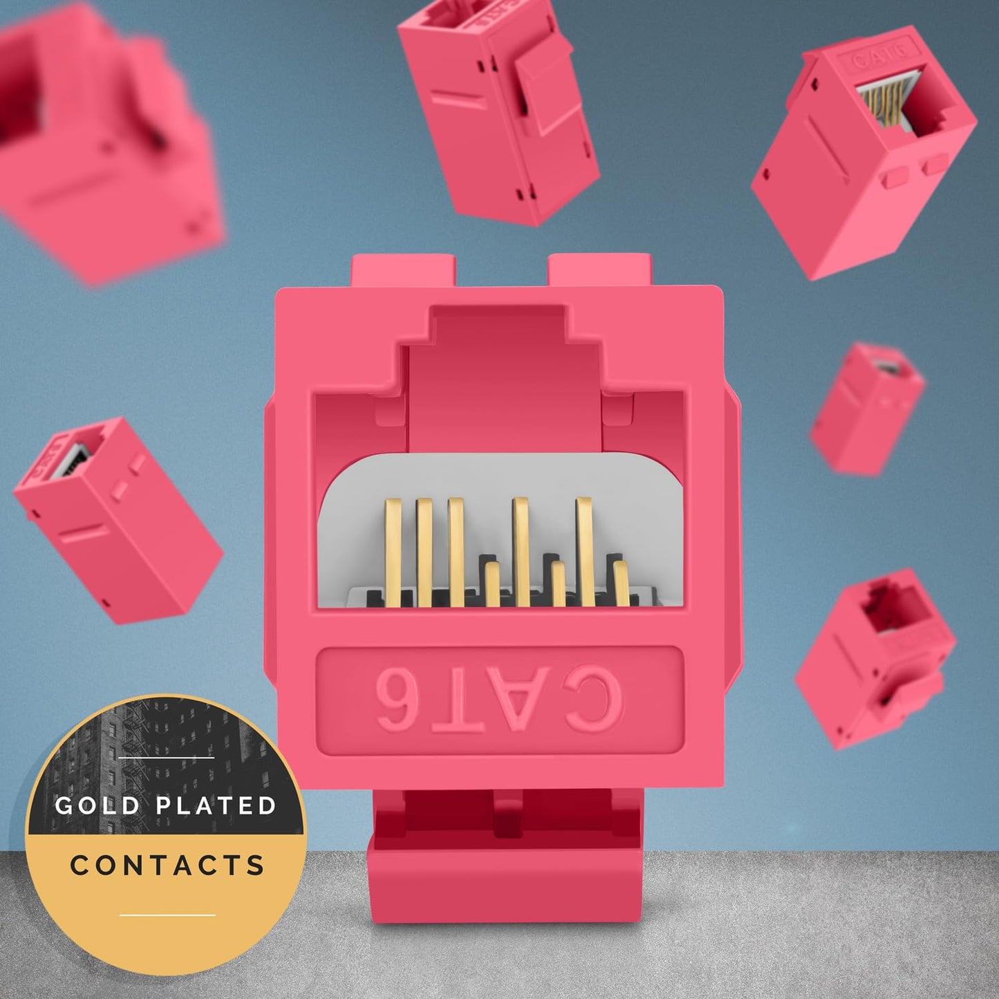 Everest Cat6 RJ45 Keystone Coupler (24-Pack) in Pink - RJ45 Coupler - Cat 6 Couplers - Female to Female Cat6 Keystone Jacks - Ethernet Couplers - Ethernet Cable Extender