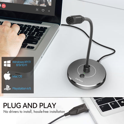 CMTECK USB Computer Microphone G009, Noise-Cancelling Recording Desktop Mic for PC/Laptop for Online Chatting, Home Studio, Podcasting, Gaming, Skype, YouTube with Mute Function(Windows/Mac) (Gray)