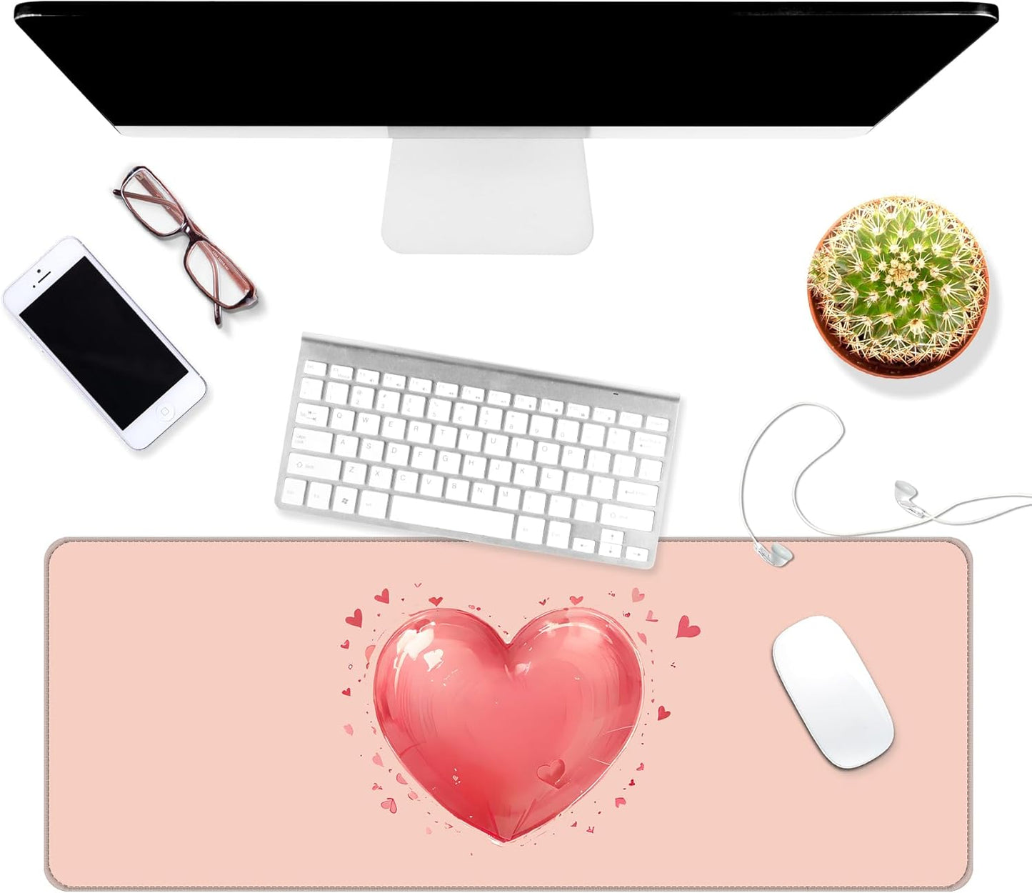 Dynippy Thin Extended Gaming Mouse Pad （31.5 * 11.8 * 0.08 inch） with Stitched Edges Large Mousepad Long XXL Keyboard and Mouse pad Desk Mat for Gaming Office & Home - Love Pattern