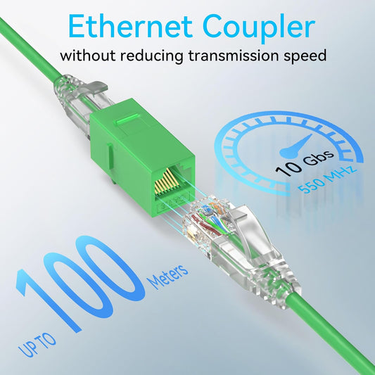 CAT6 RJ45 Keystone Coupler (24 Pack), Cat6 Keystone Jack Female to Female, Cat 6 Inline Keystone Jacks for Wall Plate & Patch Panel, RJ45 Ethernet Coupler Green