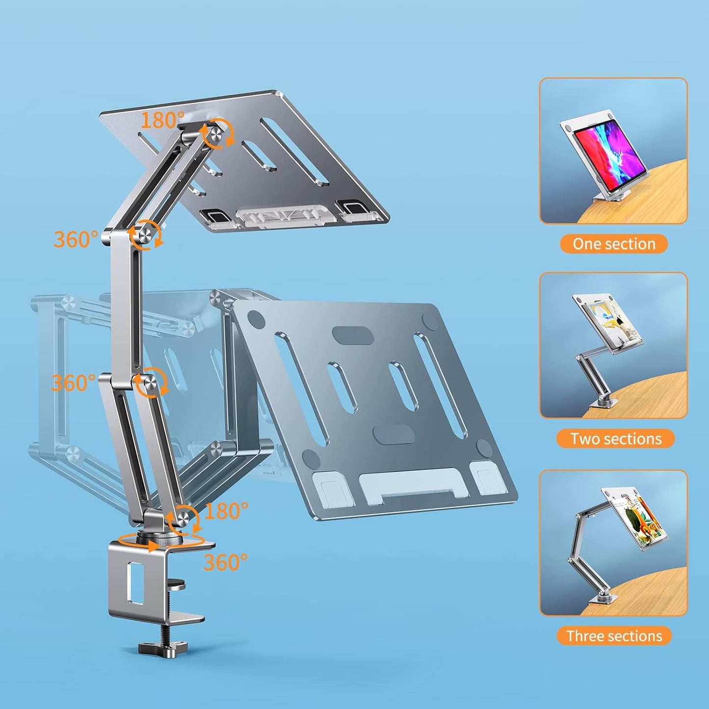 OATSBASF Tablet Stand, iPad Holder for Desk Mount, Portable Monitor Stand, Rotatable 360 Degrees, Desktop Reading Mount for Computer, iPad, Cookbooks, Recipes