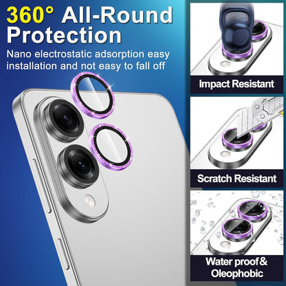 for Samsung Galaxy S25 Edge Camera Lens Protector, Individual Metal Ring Tempered Glass Lens Cover, [Strong Adsorption] Scratch Resistant Ultra-Thin HD Clear Lens Cover, 1 Set-Purple Sparkly