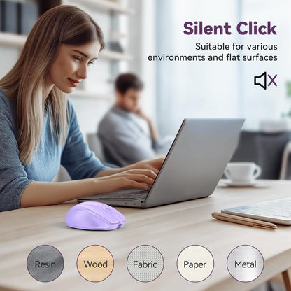 Bluetooth Mouse (BT5.0/3.0 & 2.4G) Rechargeable Wireless Mouse, 4800 DPI Optical Tracking, 6 Adjustable DPI, 2.4GHz with USB A Receiver, Quiet Clicks, Ergonomic Grips, 6 Buttons - Lavender
