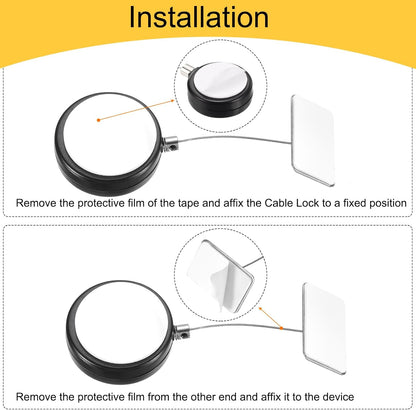 MECCANIXITY 3.3ft Retractable Cable Lock with Square Patch Remote Control Security Lock with Adjustable Cord Tether Anti Theft for Laptop, TV, 150 G, Black, 4 Pack