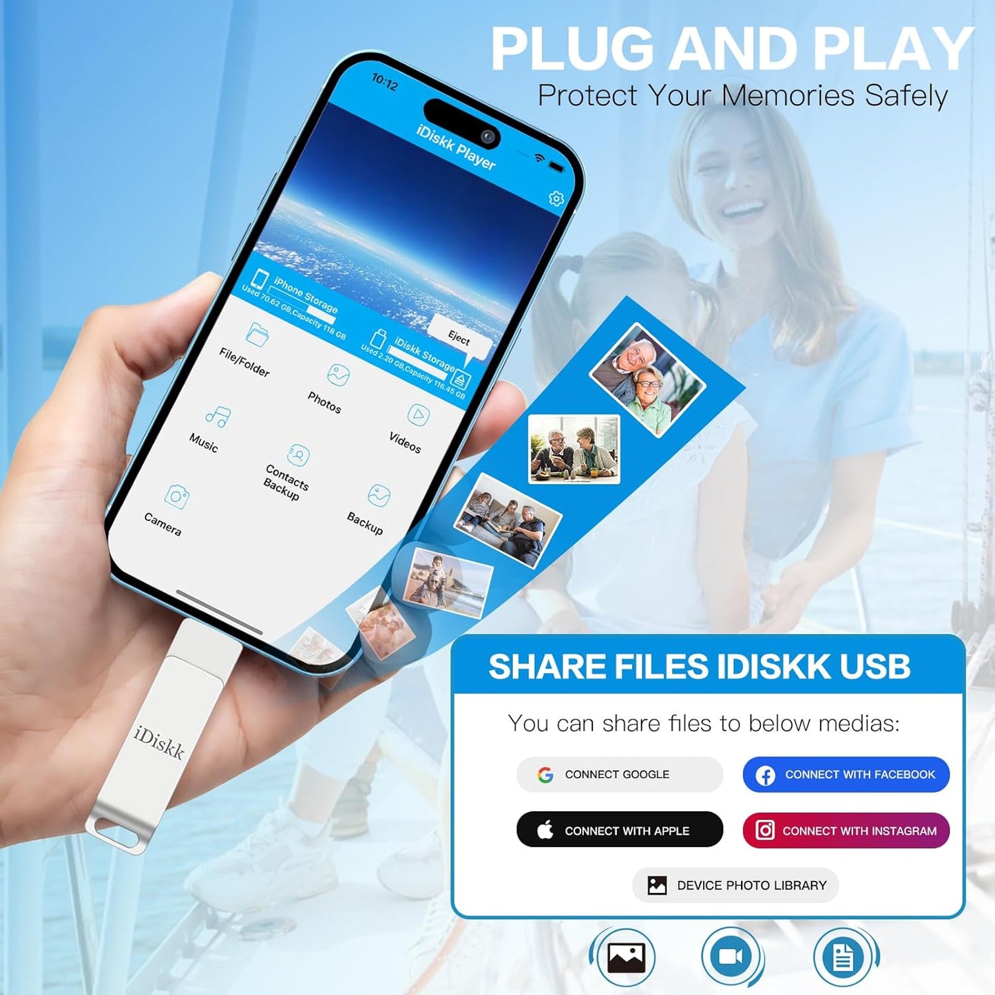 App-le Mfi Certified 128GB iDiskk iPhone Flash Drive,for Photos and Videos,Photo Stick, iPad Flashdrive,iPhone USB Storage, iPad iPhone Photo Storage Stick,for Mac,iPad,PC Thumb Drive Auto Backup