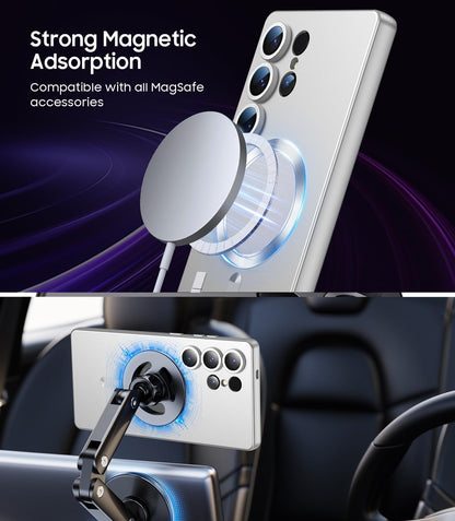 Magnetic for Samsung Galaxy S25 Ultra Case [Compatible with MagSafe][Built-in Camera Lens Protector] Slim Soft Silicone Bumper Shockproof Metallic Luster Phone Shell (Silver)