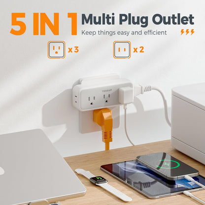 Multi Plug Outlet Splitter, TESSAN Surge Protector Wall Plug Splitter with 5 Outlet Extender, 3-Sided Charging Station for School Home Office Dorm Room Essentials