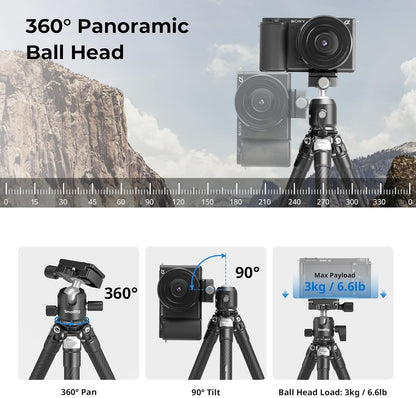 SmallRig Carbon Fiber Mini Desktop Tripod, 15.5'' / 39.5cm Compact Pocket Tabletop Tripod Kit with 360° Ball Head, Built-in QR Plate for Arca, Ball Head Capacity 3kg / 6.6lb for Cameras, DSLRs, Lenses