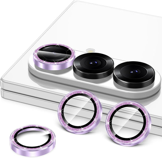 for Samsung Galaxy Z Fold 7 Camera Lens Protector, Individual Metal Ring Tempered Glass Lens Cover, [Strong Adsorption] Scratch Resistant Ultra-Thin HD Clear Lens Cover, 1 Set-Purple Sparkly