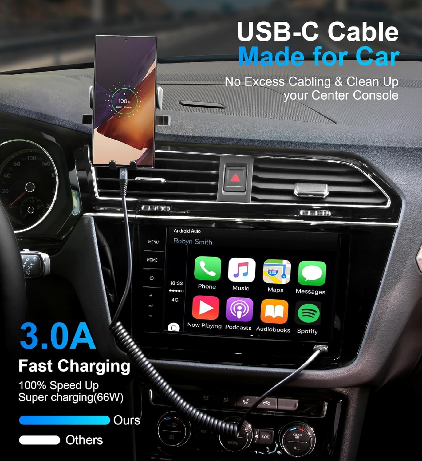 USB Type C Charger Cable Fast Charging [3FT+6FT], 2Pack Coiled USB A to USB C Charger Cable for Car Android Auto USB C Charger Cord, USBC Cable Compatible with iPhone 16/15/Samsung Galaxy A10e A20 S20