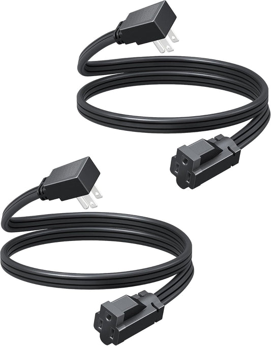 DEWENWILS Heavy Duty 3FT Extension Cord with 3-Prong Flat Plug, 15A/1875W 14/3 SPT-3 Flat Wire, Space Saving for Home Office Appliances & Electronics, ETL Listed, 2 Pack, Black