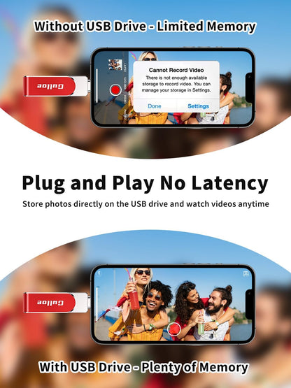 Gulloe 256GB Flash Drive Intended for iPhone, Memory Stick Storage for Photos and Videos Backup, Compatible with iPhone iPad Android PC, Plug and Play, No Application Required (Red)