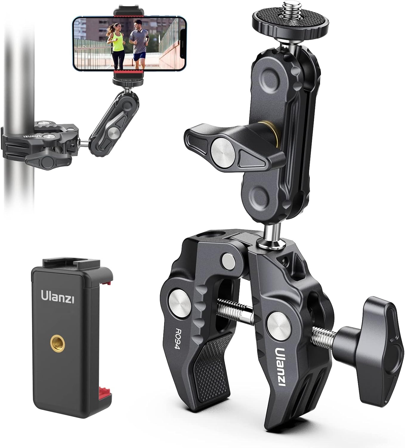 ULANZI Super Clamp Camera Clamp Mount Monitor 360° Ballhead Magic Arm Double Ball Head Adapter with 1/4"-20 & 3/8"-16 Thread ST-07 Phone Tripod Mount