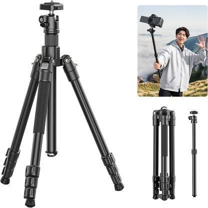 ULANZI TT53 Camera Tripod, 70.8” Travel Tripod for DSLR/Phone, Heavy Duty Fold Portable Stand with 360° Ball Head UKA Quick Release Plate, Lightweight Compact for Photography Vlogging Video Shooting