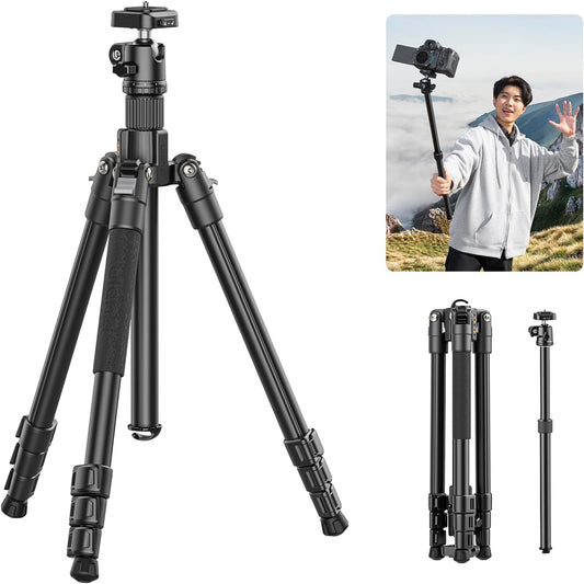 ULANZI TT53 Camera Tripod, 70.8” Travel Tripod for DSLR/Phone, Heavy Duty Fold Portable Stand with 360° Ball Head UKA Quick Release Plate, Lightweight Compact for Photography Vlogging Video Shooting