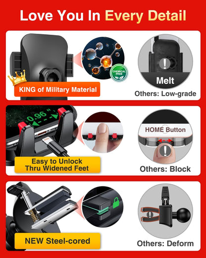 VANMASS [2024 Upgrade Phone Holders for Your Car [Super Suction Cup] Cell Phone Mount Car Dashboard Window Vent Desk Fit for iPhone 15 Pro Max 14 13 Universal Handsfree Automobile Vehicle Cradle，Red