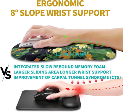 Hokafenle Ergonomic Mouse Pad Wrist Support, Wrist Rest Mousepad for Carpal Tunnel Pain Relief with Integrated Memory Foam Slope Massage Bulge (11.8x7.9 inch,Cute Cat