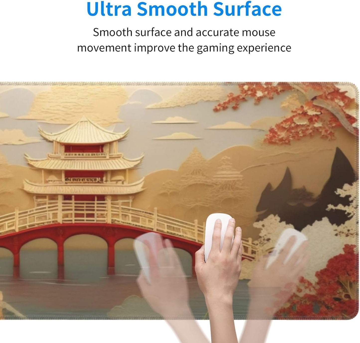 Gaming Mouse Pad, Large Non-Slip Rubber Base Mousepad, Keyboard Mouse Mat, Desk Pad with Stitched Edges, 31.5x11.8inch, Asia Palace