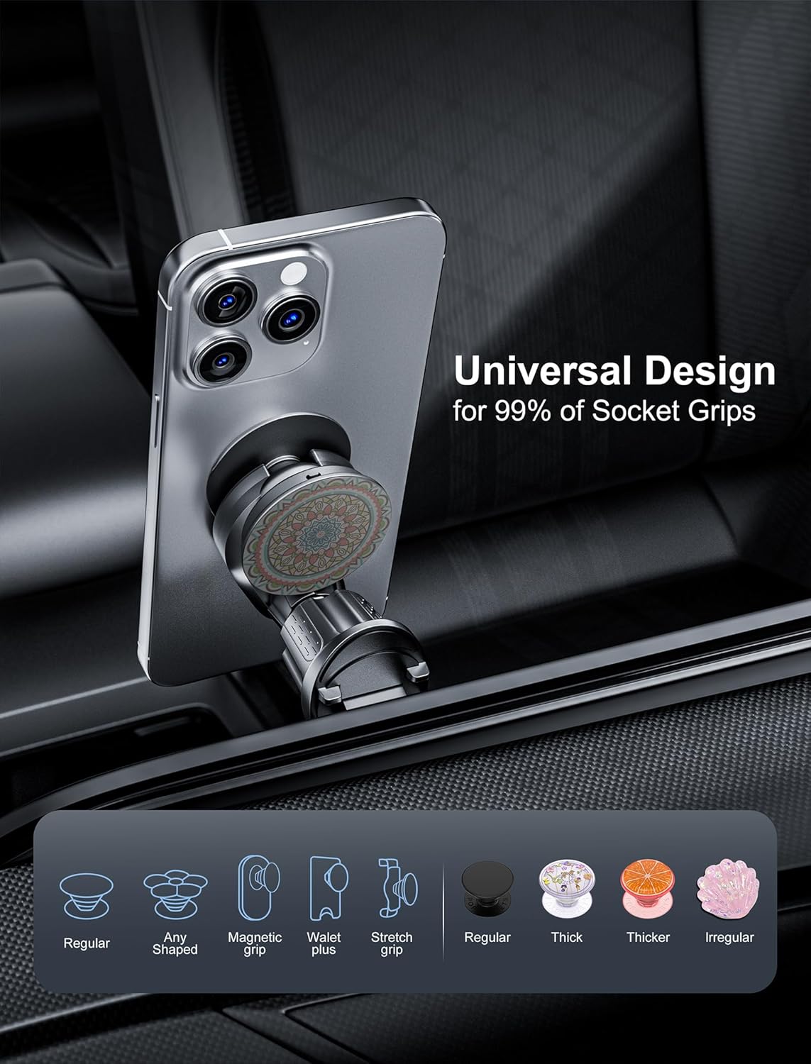 TOPGO Socket Car Phone Mount, [Telescopic Shaped Hook, Stable, No Shaking] Grip Air Vent Car Phone Holder, Compatible with iPhone and All Smartphones with Socket Grip