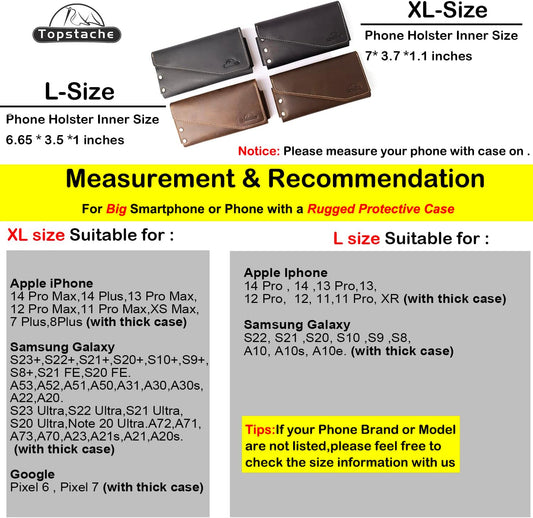 Topstache Leather Phone Holster with Belt Clip,S22 Ultra Belt Holder,iPhone 14 Pro Max Case for Belt,Leather Belt Pouch for Universal Smartphone with Protective Case,Flip Cellphone Pouch,XL,Black