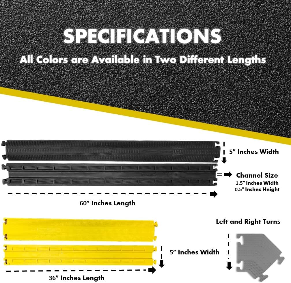 Kable Kontrol Drop Over Floor Cord Cover – 60” Inch Long 1 Channel Cable or Wire Protector – 140 Pcs Bulk Pack - Rubber Ramp for Indoor and Outdoor Use – Yellow