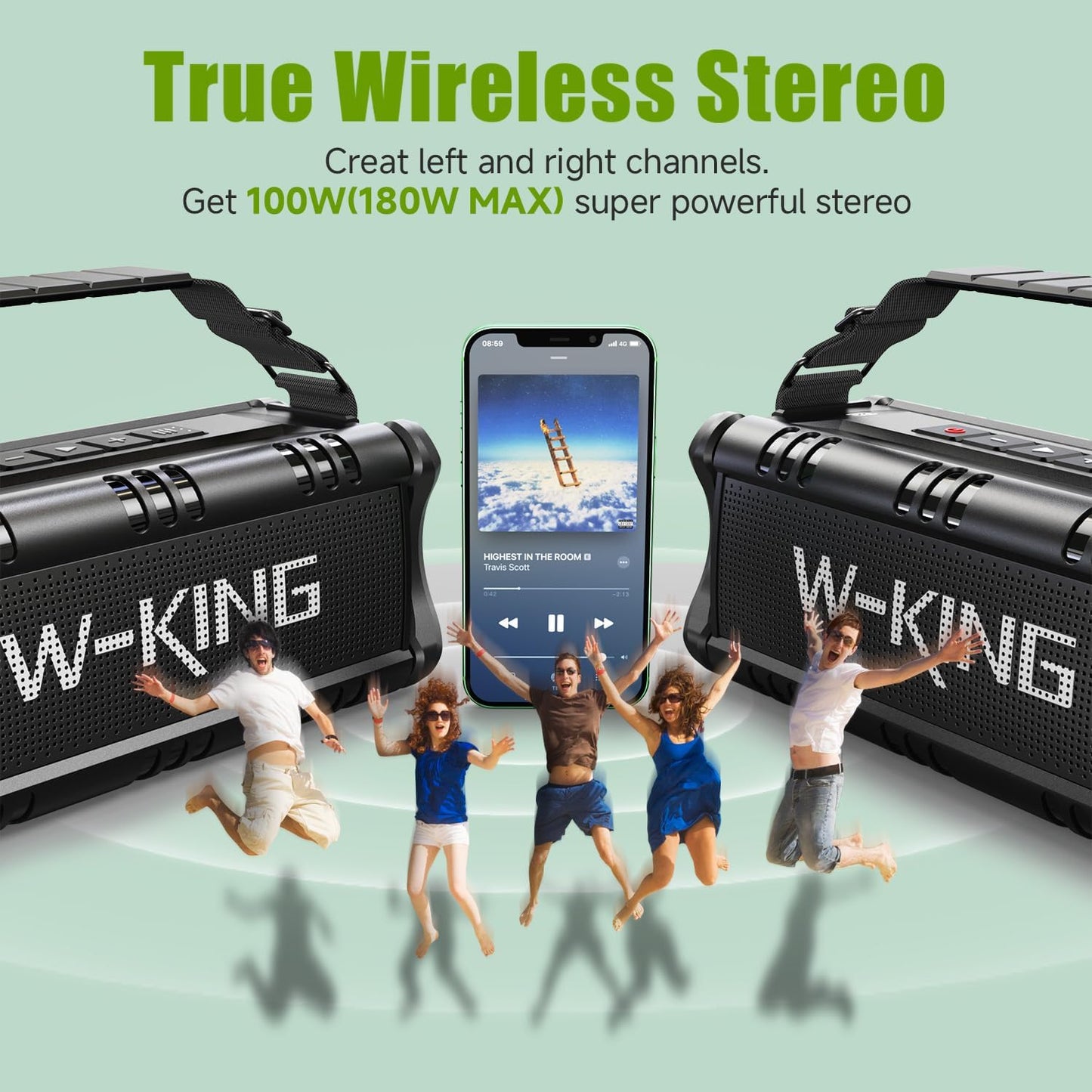 W-KING Bluetooth Speaker, 90W Max Loud Portable Speakers Bluetooth Wireless, IPX6 Waterproof Outdoor Speaker with 50W Deep Bass/2 Powerful Subwoofer/40H/Power Bank/EQ/TF/AUX/NFC for Pool/Party/Travel