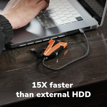 DATO 1TB External SSD, ARES Amber Shield Portable SSD w/LED, Up to 1600/1500 MB/s, OTG-Supported, Waterproof USB 3.2 Gen 2x2 Type C Rugged External Solid State Drive
