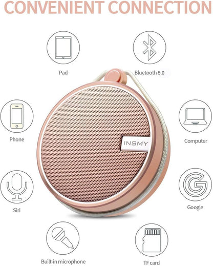 INSMY C12 IPX7 Waterproof Shower Bluetooth Speaker, Portable Small Speaker, Speakers Bluetooth Wireless Loud Clear Sound Support TF Card Suction Cup for Outdoor Kayak Canoe Beach Gift (Cashmere Pink)