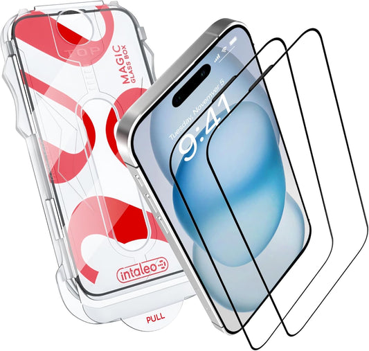 Glass Screen Protector for iPhone 15 Plus – Tempered Glass Screen Protector with Applicator Full Edge-to-Edge Protection, 9H Hardness, Oleophobic Coating - Accessories for iPhone 15 Plus