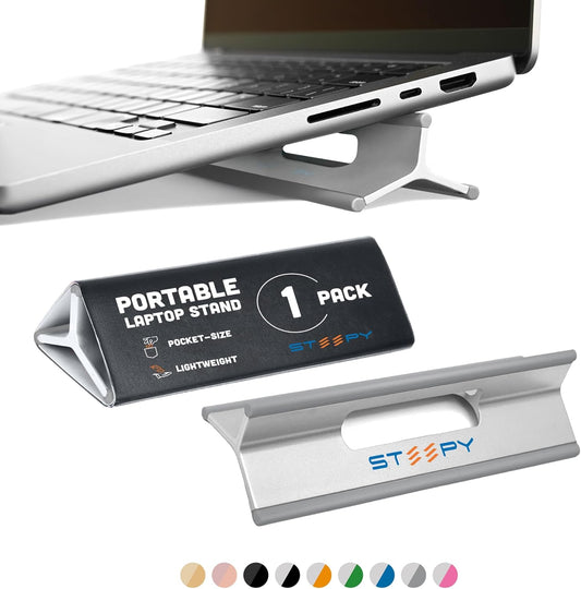 Steepy Laptop Stand for Desk - 3 Heights Computer Riser for Laptop - Adjustable Desk Laptop Stand - Computer Stand for Laptop Compatible with Air, Pro, HP, Dell, Smartphones, Tablets up to 15“ (Gray)