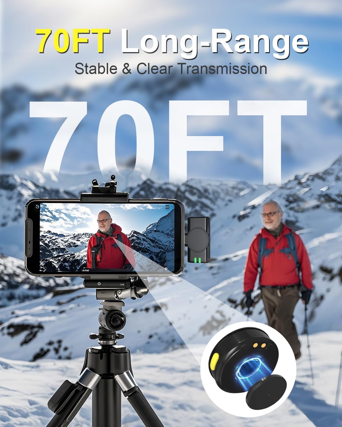 J7 Wireless Lavalier Microphone for iPhone, iPad and Android(Lightning/USB C), Mini Microphones 30 H Battery Life, 2 Pack Round Mini Mics for Video Recording YouTube TikTok Content Creator