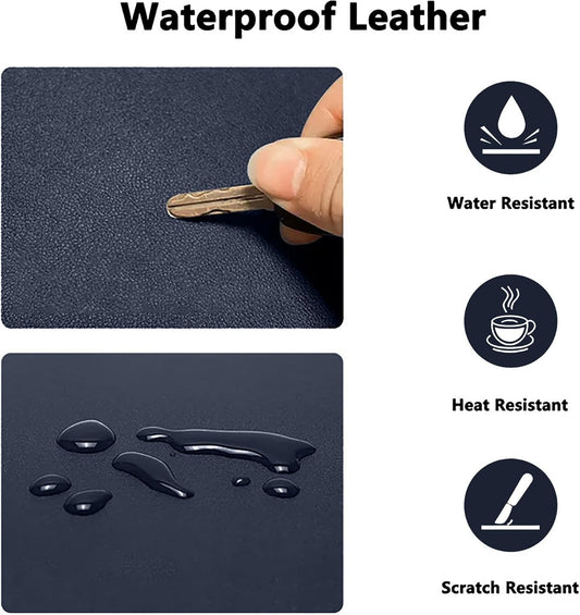 PU Leather Desk Pad Protector Gaming Mouse Pad Non Slip Desk Mat for Keyboard and Mouse Waterproof Desk Writing Pad for Office and Home Desk Accessories(Dark Blue, 31.5 * 15.7)