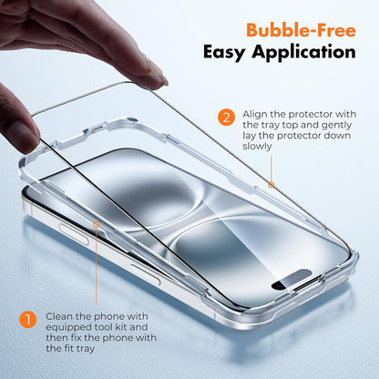 UNBREAKcable Screen Protector for iPhone 16 Plus/15 Plus [3-Pack] Full Coverage Double Shatterproof Tempered Glass [Installation Frame] [9H Hardness] [99.99% HD Clear] [Bubble Free] for iPhone 6.7"