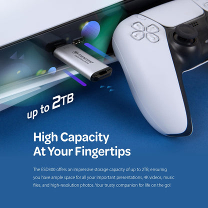 Transcend 512GB External SSD, USB 3.2 Gen2, Up to 1,050MB/s, Portable SSD with Type C, for Steam Deck, ROG Ally, MSI Claw, Windows & Mac, iPhone, iPad, Android, PS5, Xbox, Smart TV, Silver