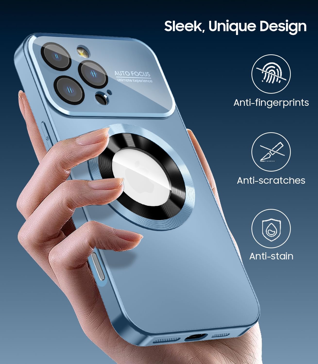 Magnetic for iPhone 16 Pro Case, Compatible with MagSafe, Built-in Camera Lens Protector, Logo View, Military Grade Drop Proof Phone Cover, Sierra Blue