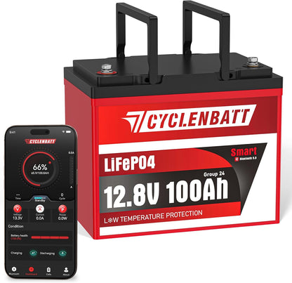12V 100Ah LiFePO4 Battery with Bluetooth, 12V Lithium Battery Built in 100A BMS Support Real-Time Monitoring, 12V 100Ah LiFePO4 for Trolling Motor, RV, Solar, Off-Grid