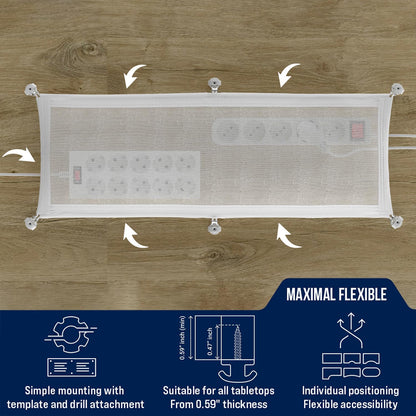 Cable Management net - Under Desk Wire Management - Flexible Under Desk Cable Management Tray White
