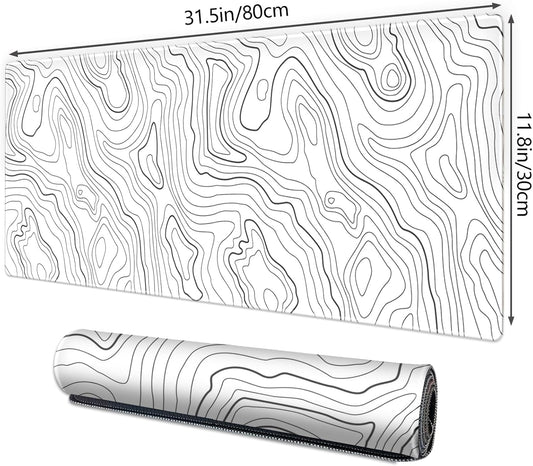 Gaming Mouse Mat Forest Background Pattern XXL XL Large Mouse Mat Long Extended Mouse Pad Desk Mat Non-Slip Rubber Mice Pads Stitched Edges Thin Pad (Topographic Map White)