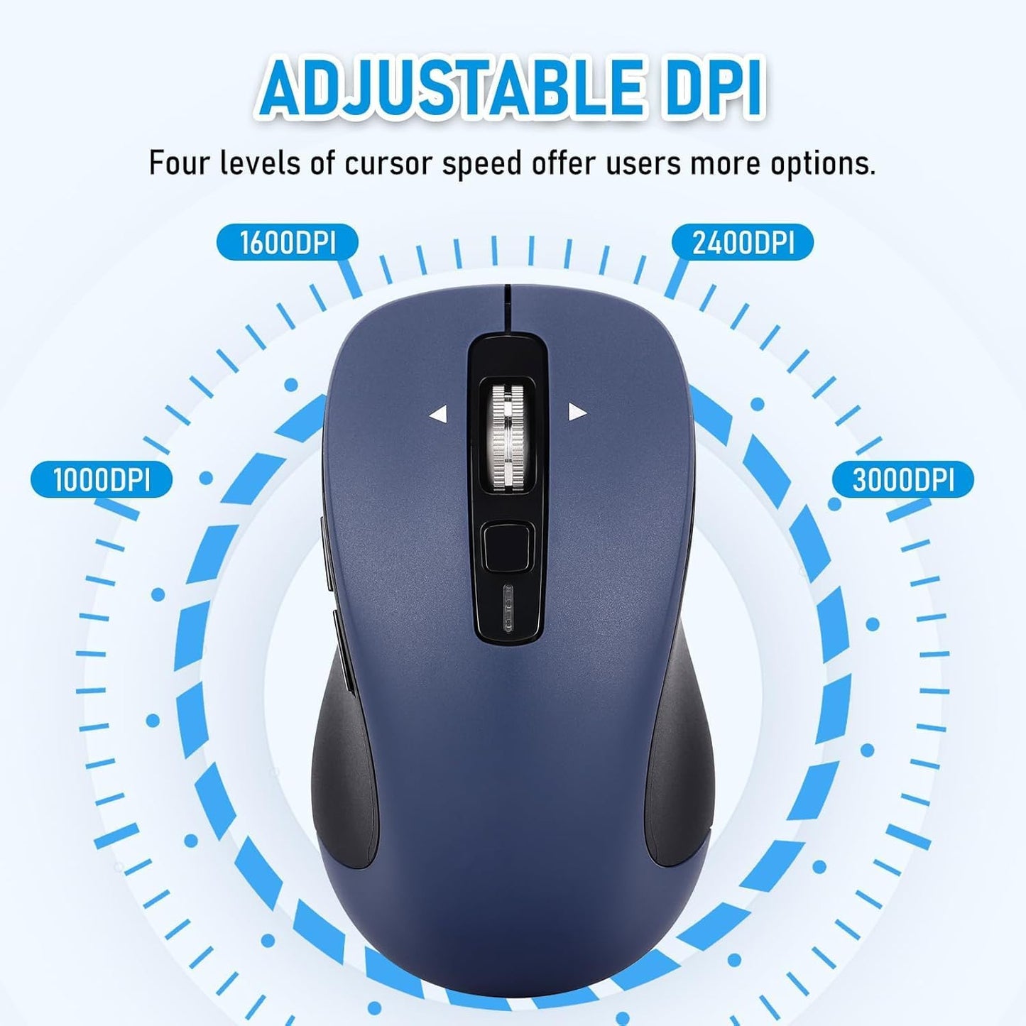 Wireless Mouse, Full-Size Silent Mouse, 36-Month Battery Life, 4 Way Navigation, 1000-3000 Adjustable DPI, 2.4GHz USB-A Receiver for Computer, Laptop, PC, Chromebook, Notebook