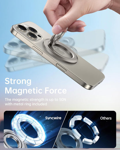 SYNCWIRE Phone Ring Holder Grip for MagSafe, 360° Rotation Magnetic Cell Phone Grip Stand Two-Sided Magnetic Compatible with iPhone 16 15 14 13 12 Pro Max fits MagSafe Accessories - Titanium
