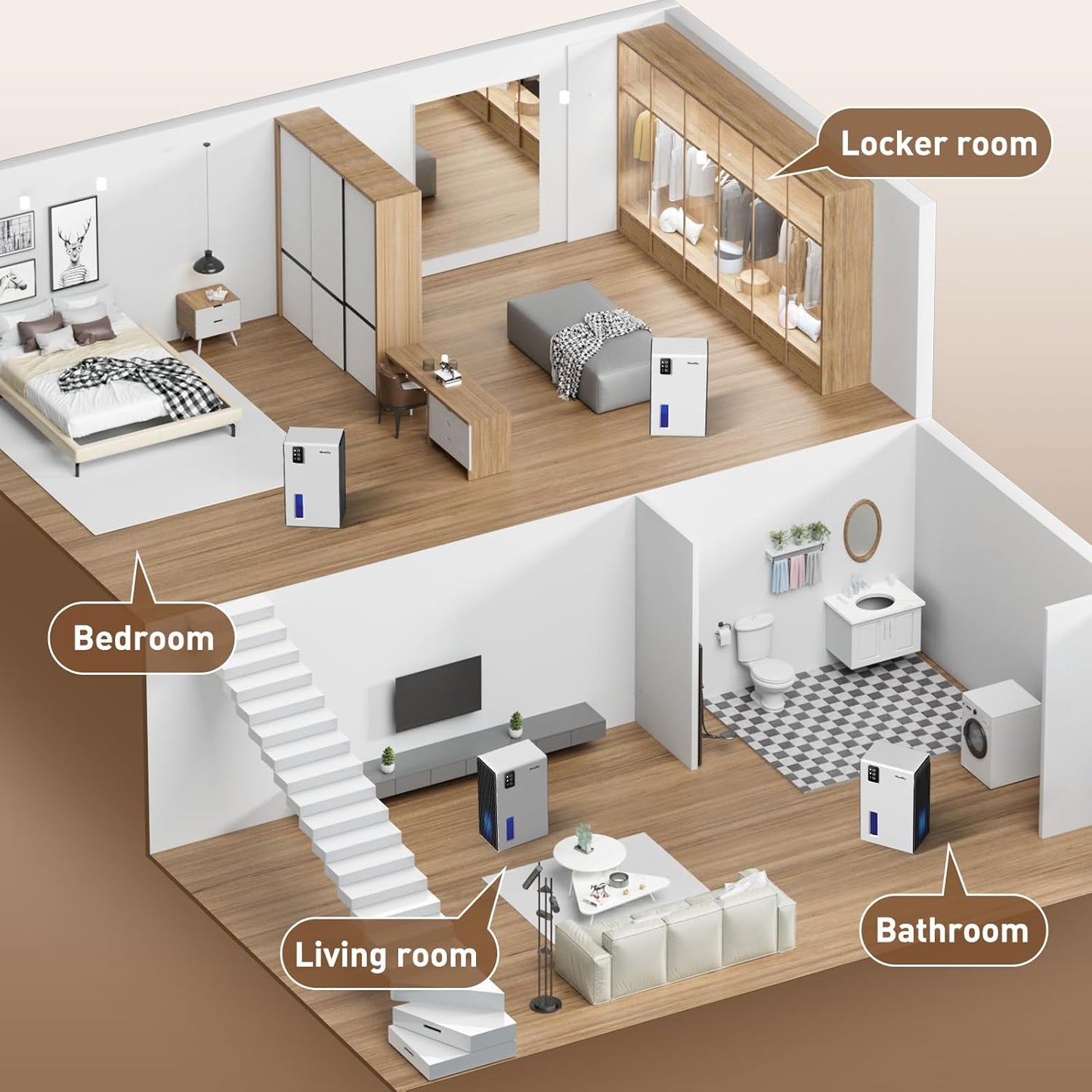 NineSky Dehumidifiers for Home, 95 OZ Water Tank, (1000 sq.ft) Dehumidifiers for Bathroom Bedroom Basement with Auto Shut Off,7 Colors LED Light(White)