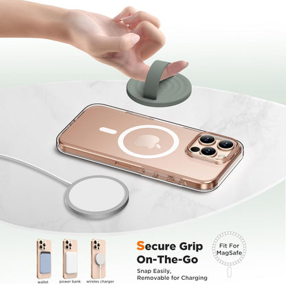 Magnetic Phone Ring Grip Holder, Silicone Finger Loop Grip, Compatible with MasSafe, Back of Phone for iPhone Pro Max/Plus/16/15/15/14/13/12 Series, Calke Green